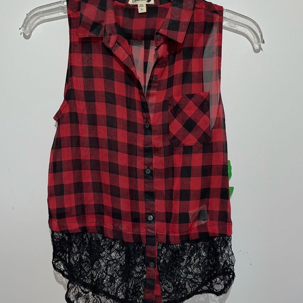 I’m Dream Out Loud by Selena Gomez Women's Plaid Sleeveless Lace Hem Top Small N